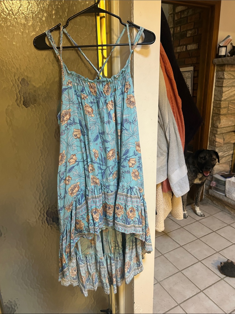Sleeveless Blue Floral Asymmetrical High-Low Dress